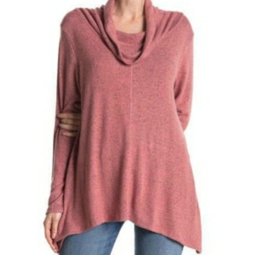 Forgotten Grace Dusty Rose Pink Cowl Neck Long Sleeve Knit Sweater Size Large